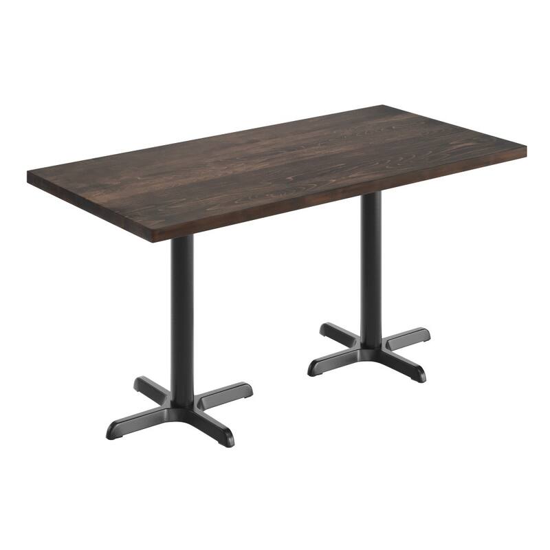 Rectangular Solid Wood Commercial Tabletop with 22" x 22" Dining Height X-Base - Dark Brown Top/Black Base - 30"W x 60"D x 29.5"H