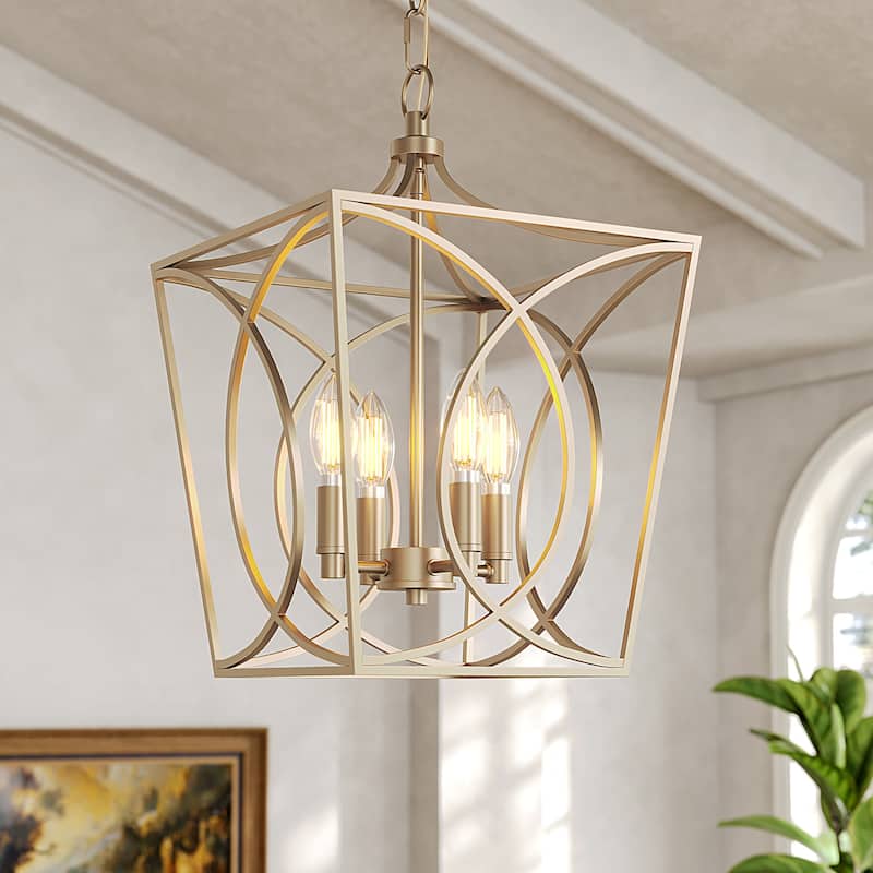 Modern Geometric Metal Pendant Light with Adjustable 60" Chain - Champagne Gold