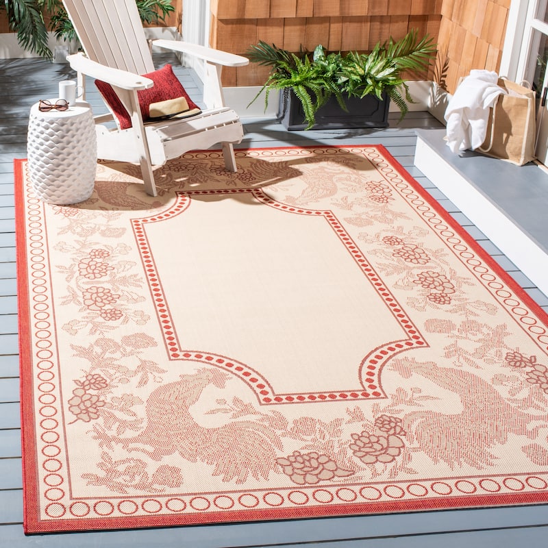 SAFAVIEH Courtyard Terry Indoor/ Outdoor Waterproof Patio Backyard Rug - 6'7" x 9'6" - Natural/Red
