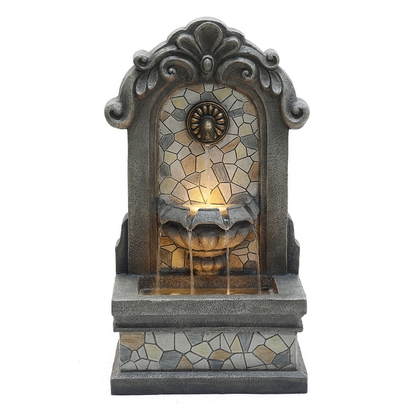 Grey Resin Mosaic Freestanding Outdoor Water Fountain with
