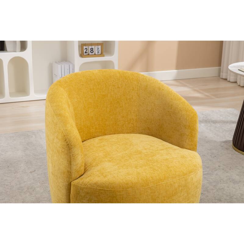 Yellow Chenille 25.6" Swivel Barrel Chair with Black Coating