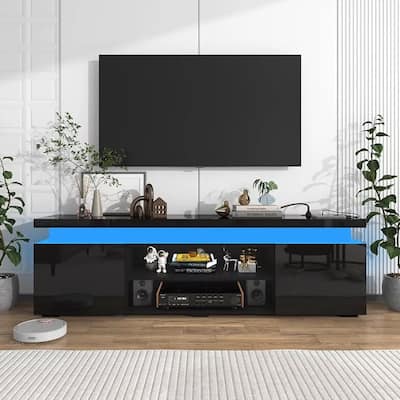 LED TV Stand for 66"TV High Gloss with Storage Black - 73 inches in width