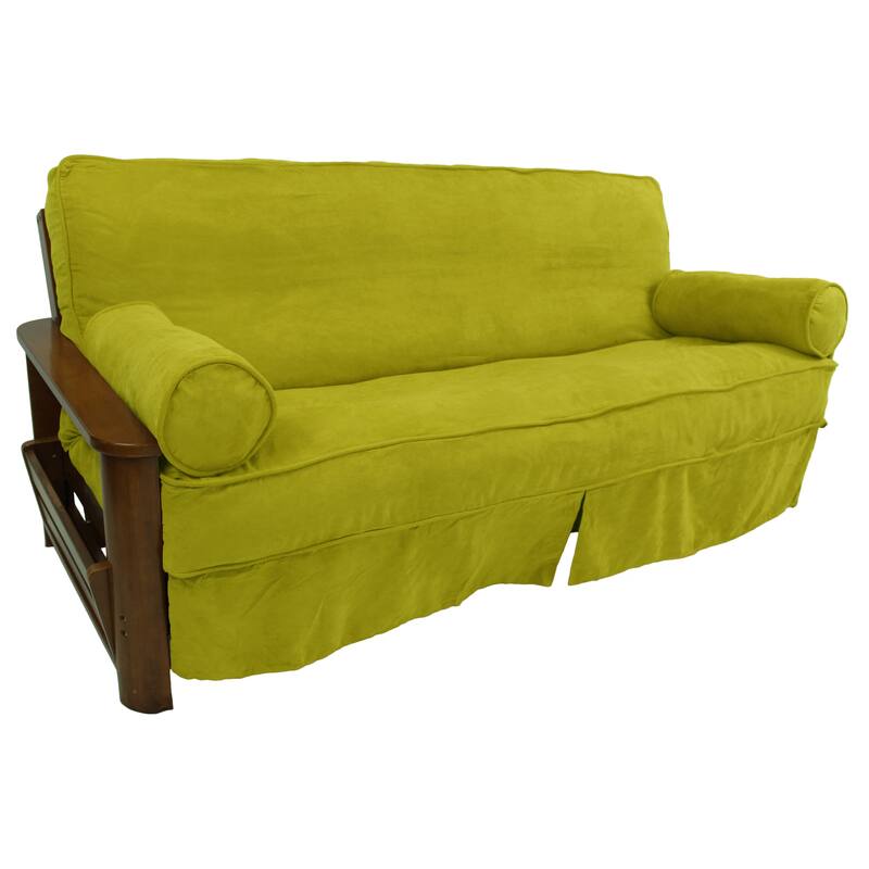 Microsuede Full-Size 8-10 Inch Thick Futon Slip Cover Set with Two Bolster Pillows - Full - Mojito Lime