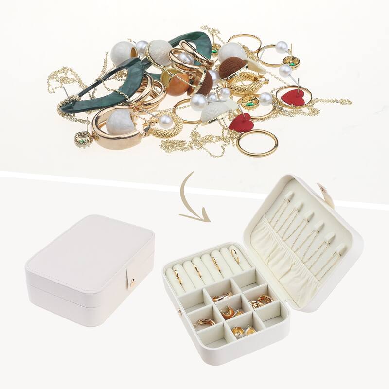 Travel Jewelry Box for Women Girls Birthday Gifts, Small Portable PU Leather Jewelry Organizer Case Storage Display Holder - White