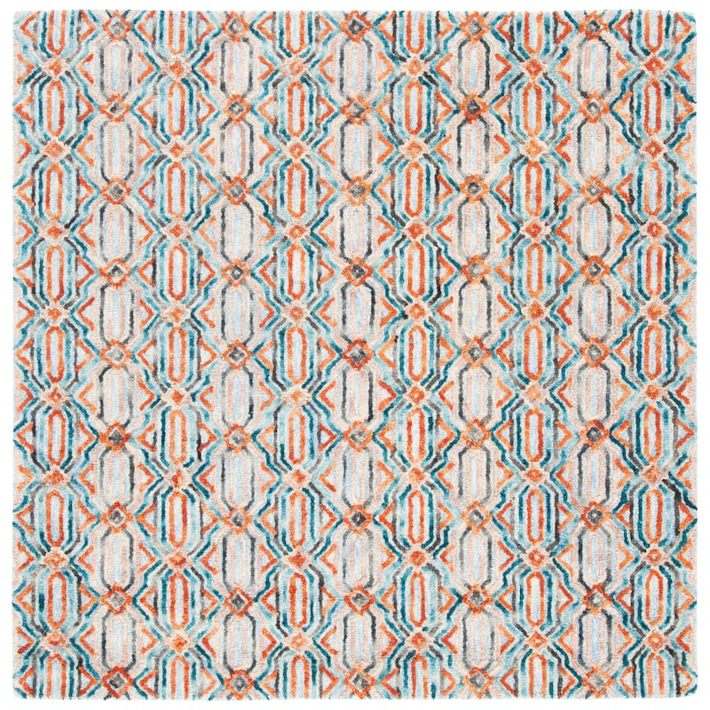 SAFAVIEH Handmade Trace Consuela Geometric Wool Rug - 6' Square - Light Blue/Blue