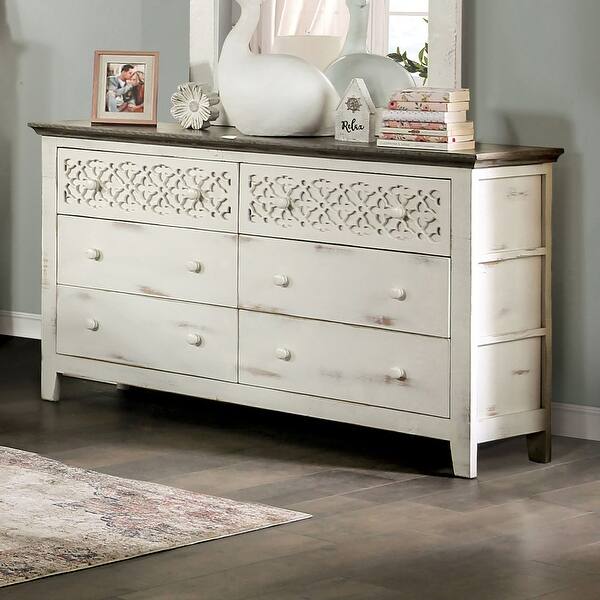 slide 1 of 5, Furniture of America Jolain Rustic Vintage Ivory 6-Drawer Dresser