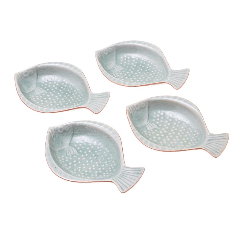 Novica Handmade Spotted Swimmers Ceramic Appetizer Dishes (Set Of 4)