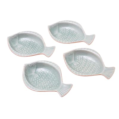 Novica Handmade Spotted Swimmers Ceramic Appetizer Dishes (Set Of 4)