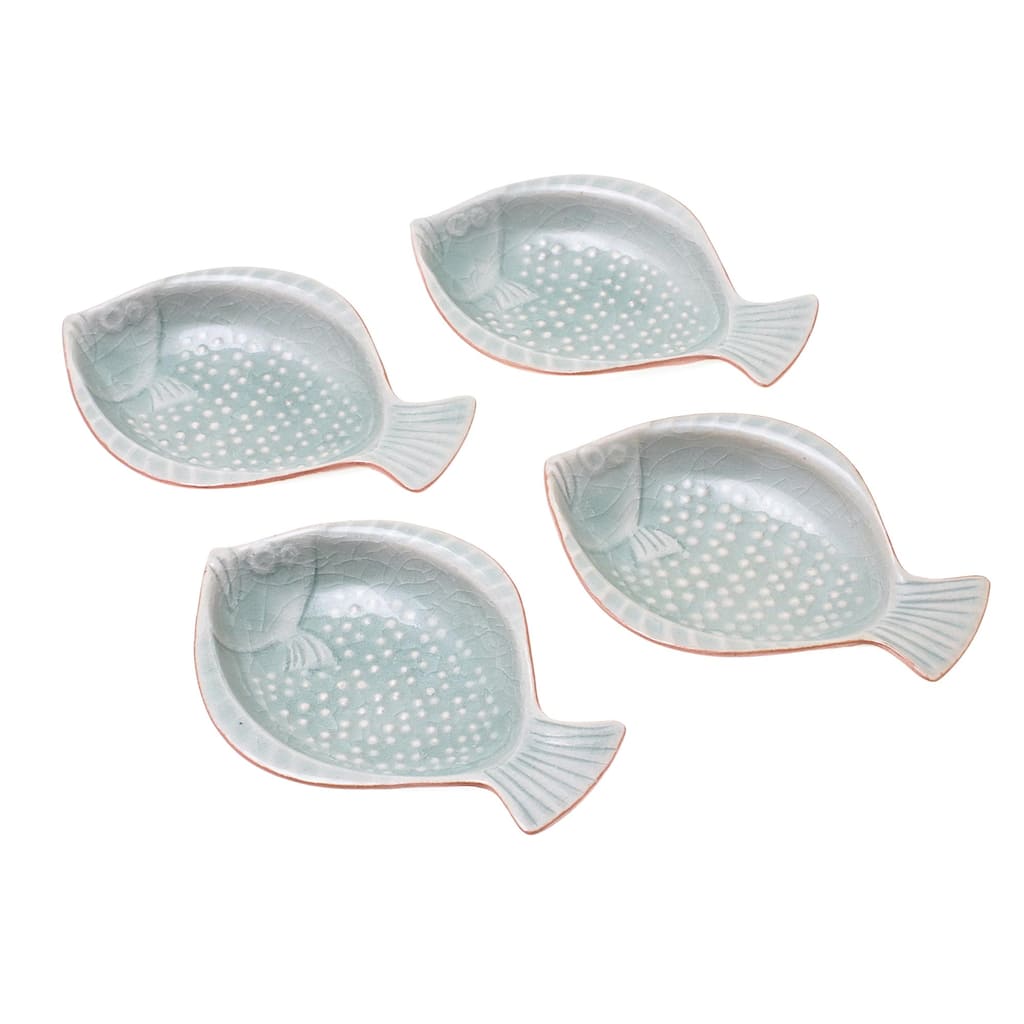 Novica Handmade Spotted Swimmers Ceramic Appetizer Dishes (Set Of 4)