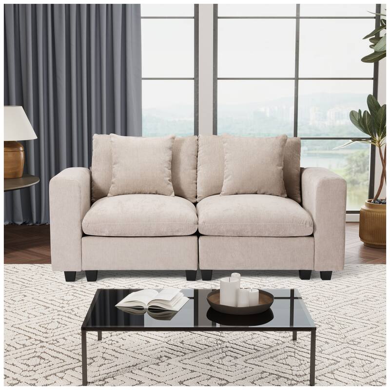 Lucca Chenille Upholstered Modular Loveseat with USB Port