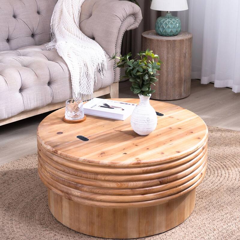 ​Rustic Wood Coffee Table - 30" Round with Lift Lid