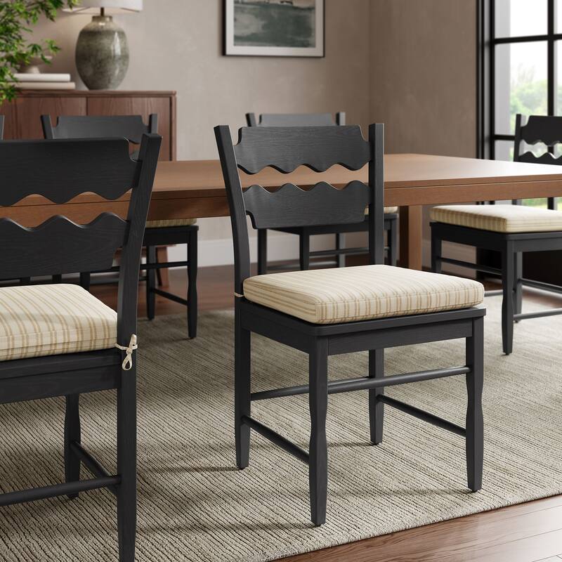 Jax Oak Wood Dining Chair With Wavy Razor Back and Cushion - Black Oatmeal Stripe