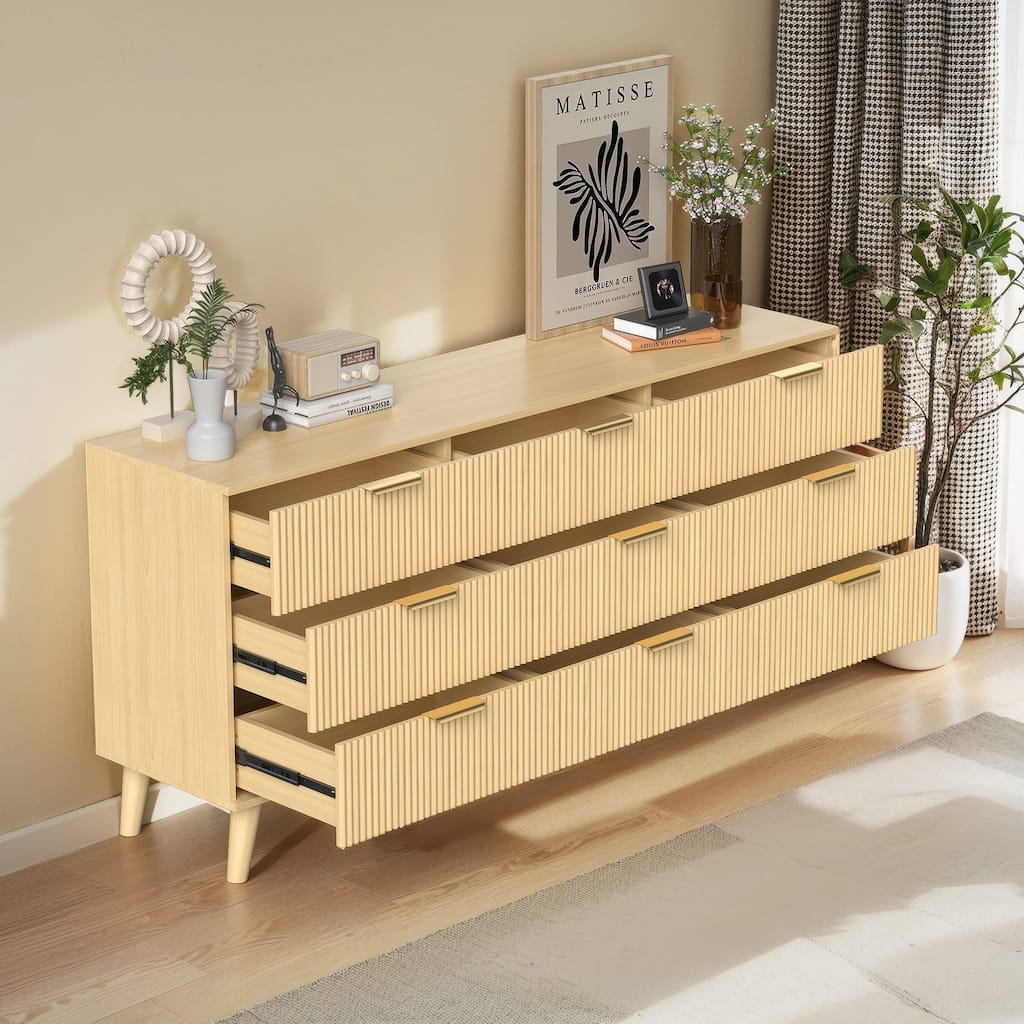63" Wide Modern Chest with Fluted Detailing