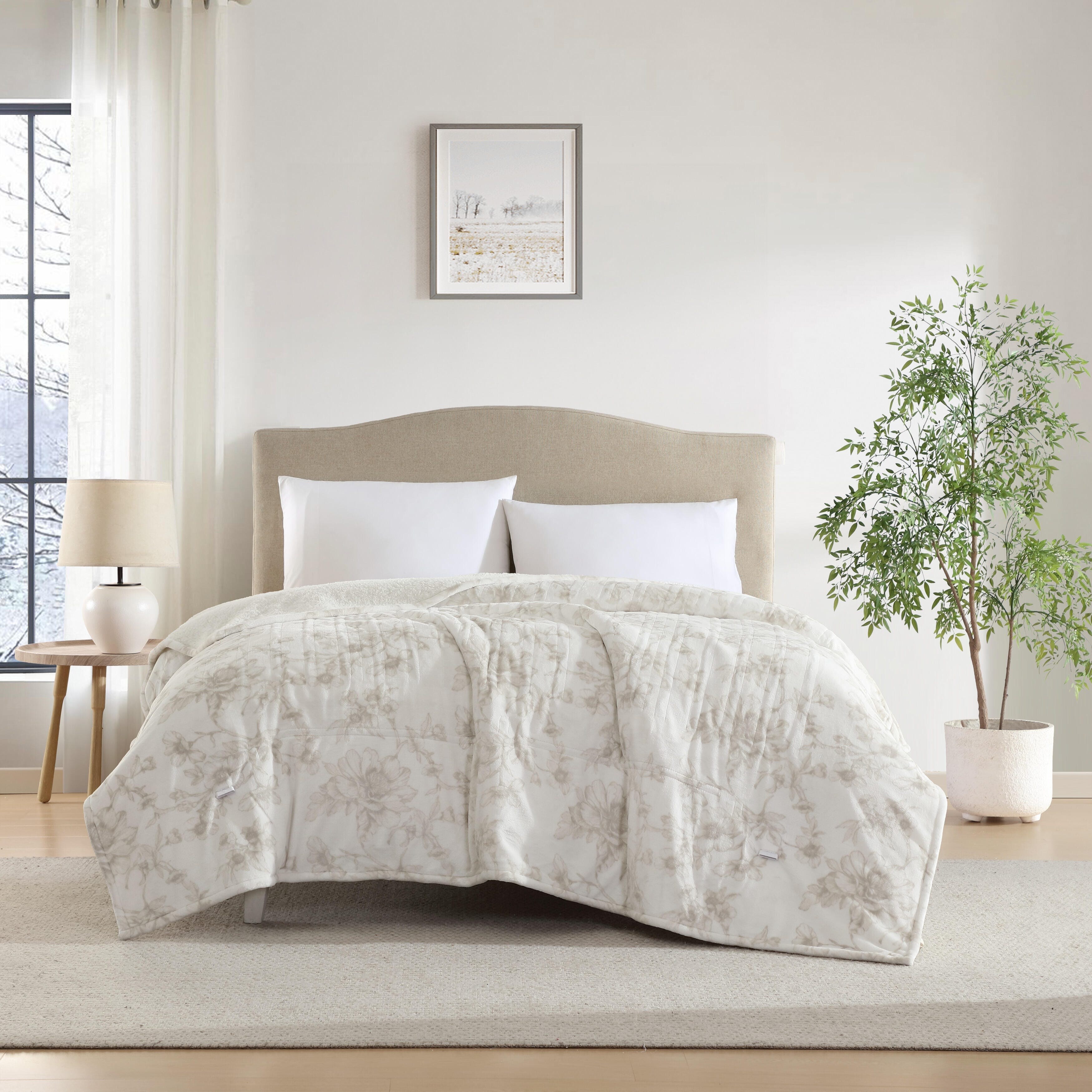 Laura Ashley Plush Heated Blanket - Soft,Reversible & Machine