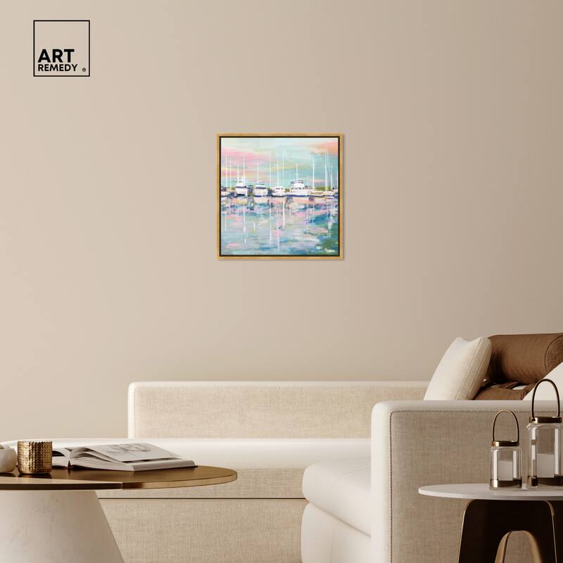 Art Remedy Coastal Dock Framed Sailing 1 Piece Canvas Wall Art