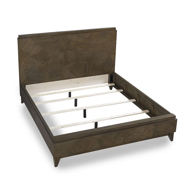 Dee Mahogany Wood Low Profile Queen Bed, Geometric Oat Brown