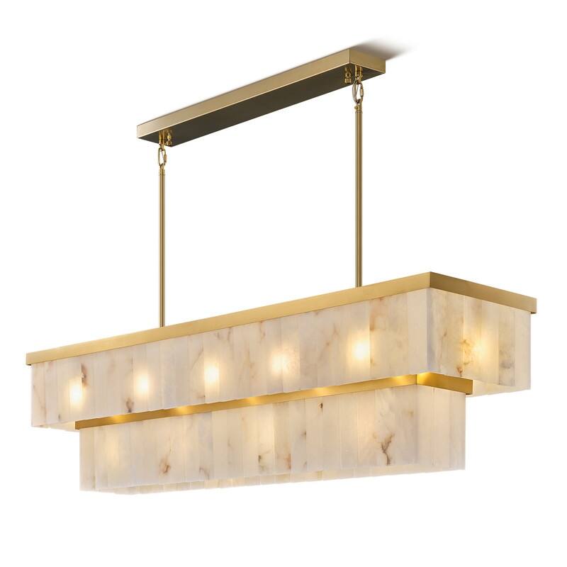 Elegant layered alabaster chandelier with natural stone panels