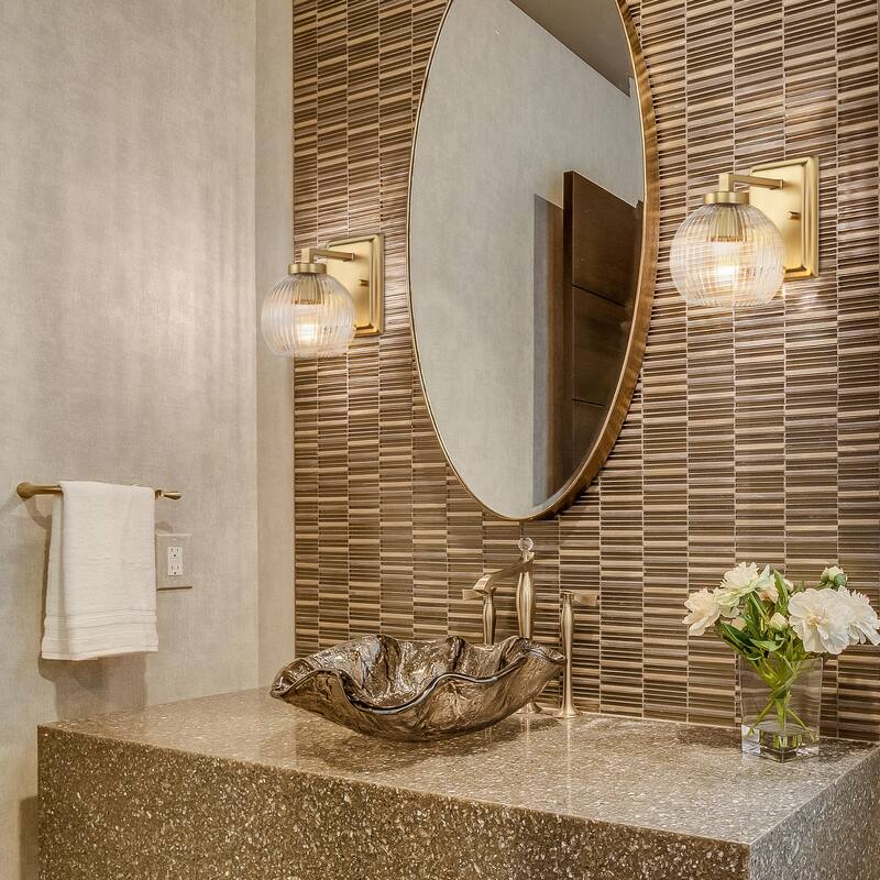 Elliott 1-Light Vanity Light in Brushed Champagne Bronze with Ribbed Clear Shade - Gold