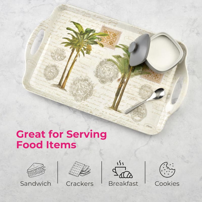 Pimpernel Vintage Palm Study Large Melamine Handled Tray - 19.25" x 11.5"