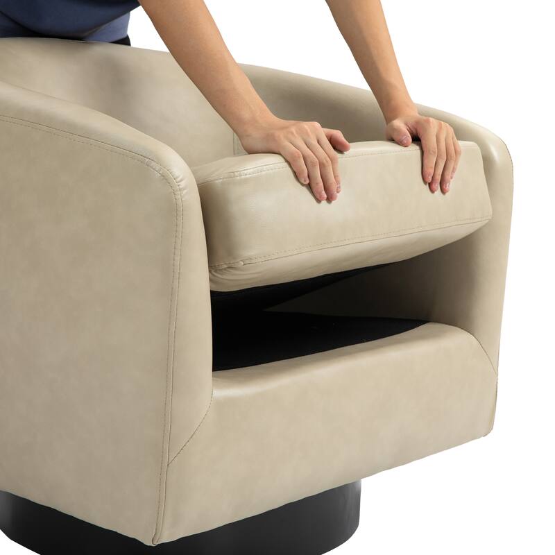 Faux Leather Accent Barrel Chair with Swivel Base