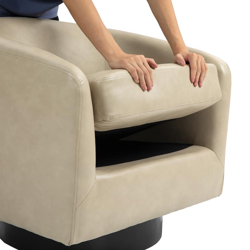 Faux Leather Wide Seat Swivel Barrel Chair