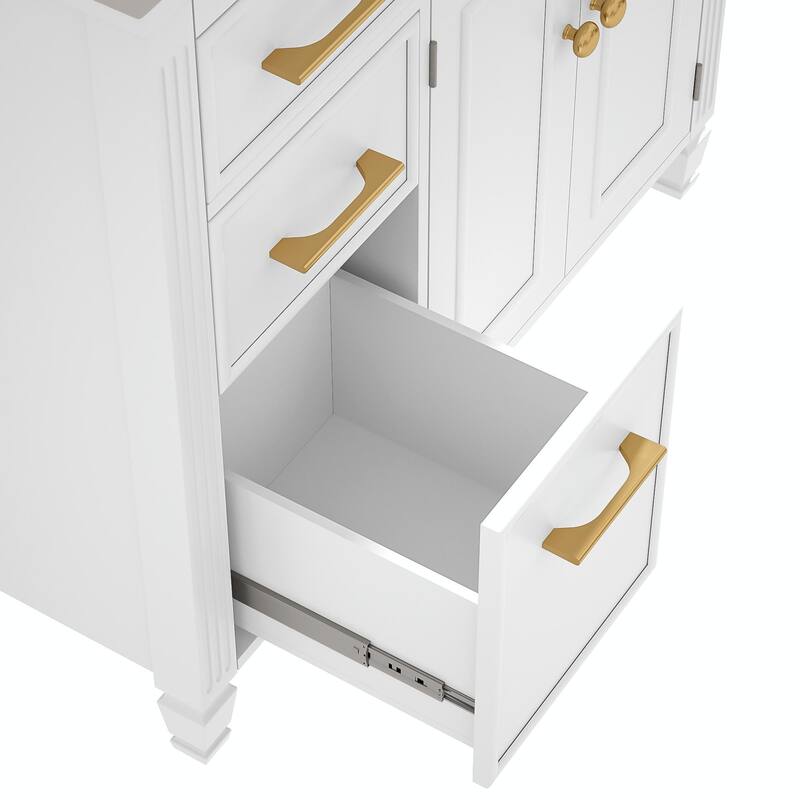 36" Bathroom Vanity with Sink, Ceramic Sink, One Tip-out Drawer, 3 Side Drawers