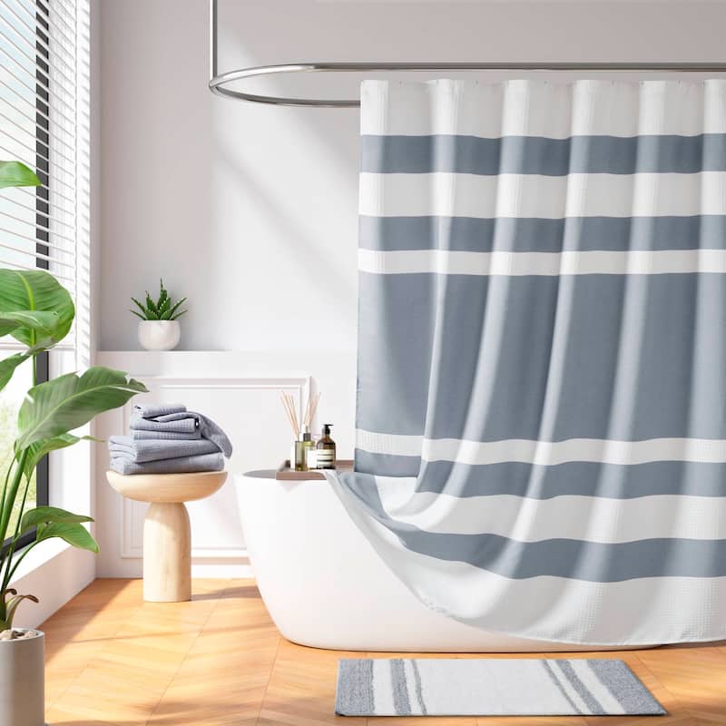 Madison Park Spa Waffle Shower Curtain with 3M Treatment - 72x72" - Dark Blue