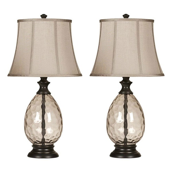 Ashley Furniture L440234 - Set Of 2 Olivia Bronze Finish Glass Table Lamp w/ Fabric Shade