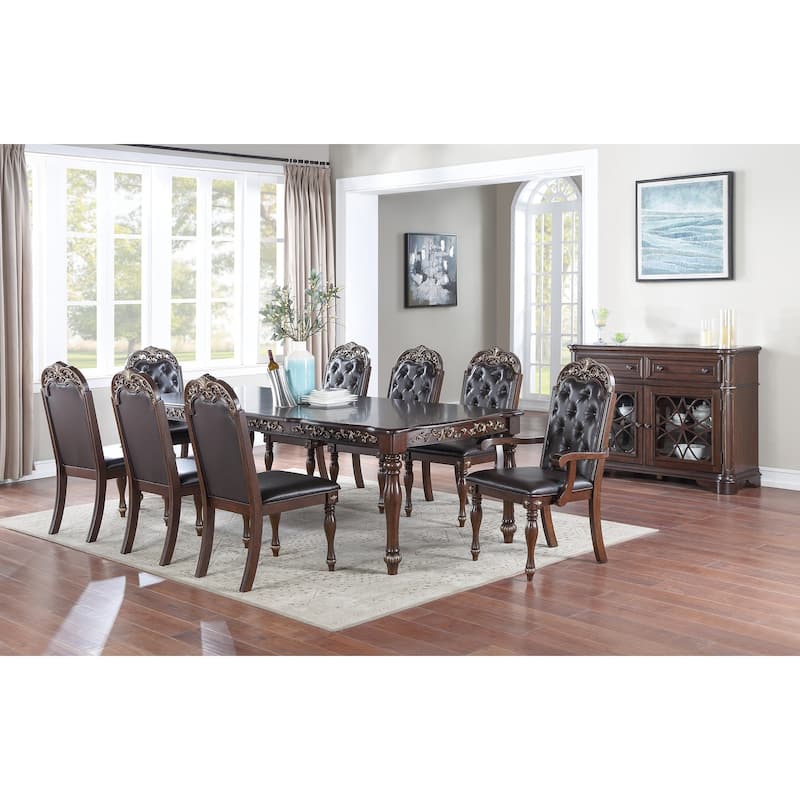Formal 1pc Dining Table w 2x Leaves Only Brown Finish Antique Design Rubberwood Large Family Dining Room Furniture