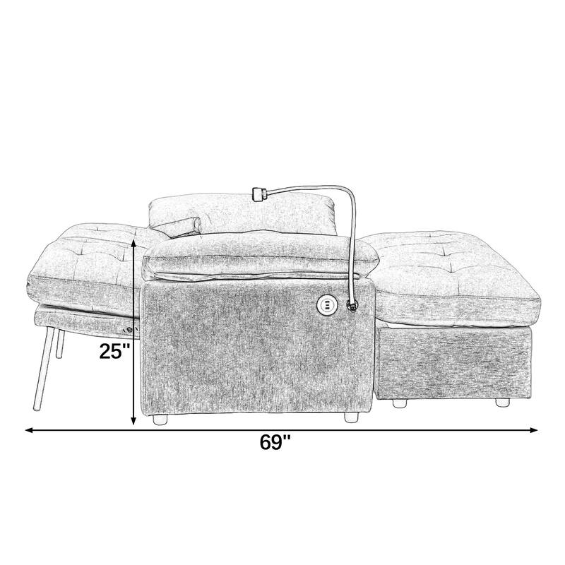 Double Recliner Chair with Adjustable Backrest, Storage Ottoman, USB Port & Phone Stand