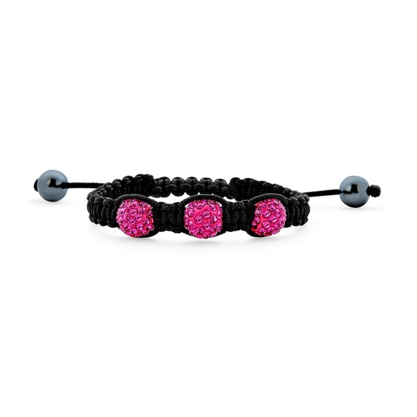 Fuchsia Pink Pave Crystal Ball Shamballa Inspired Bracelet Black Cord. Opens flyout.