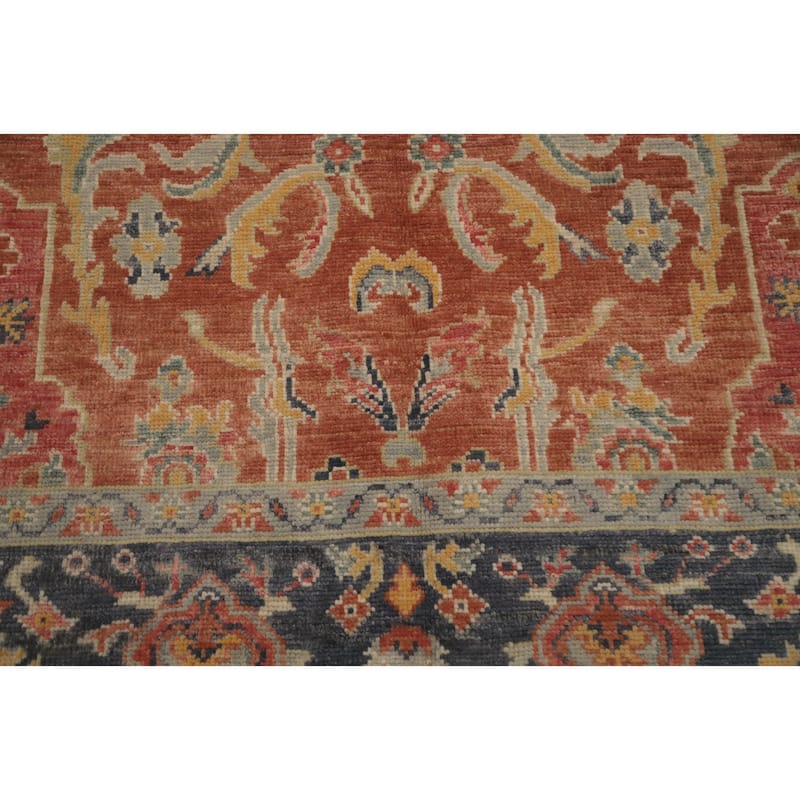 Hand Knotted Oriental 100% Wool Carpet Transitional Floral Oranges & Rust Oushak Area Rug - 6' 10'' X 5' 1''