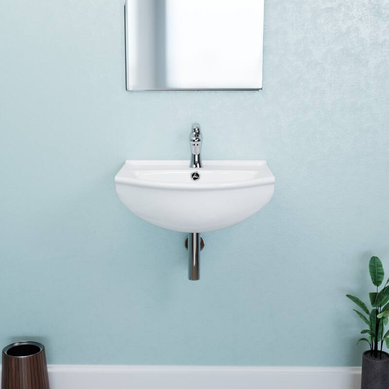Tahoe White Ceramic Wall Mount Vessel Floating Sink with Overflow and Single Faucet Hole