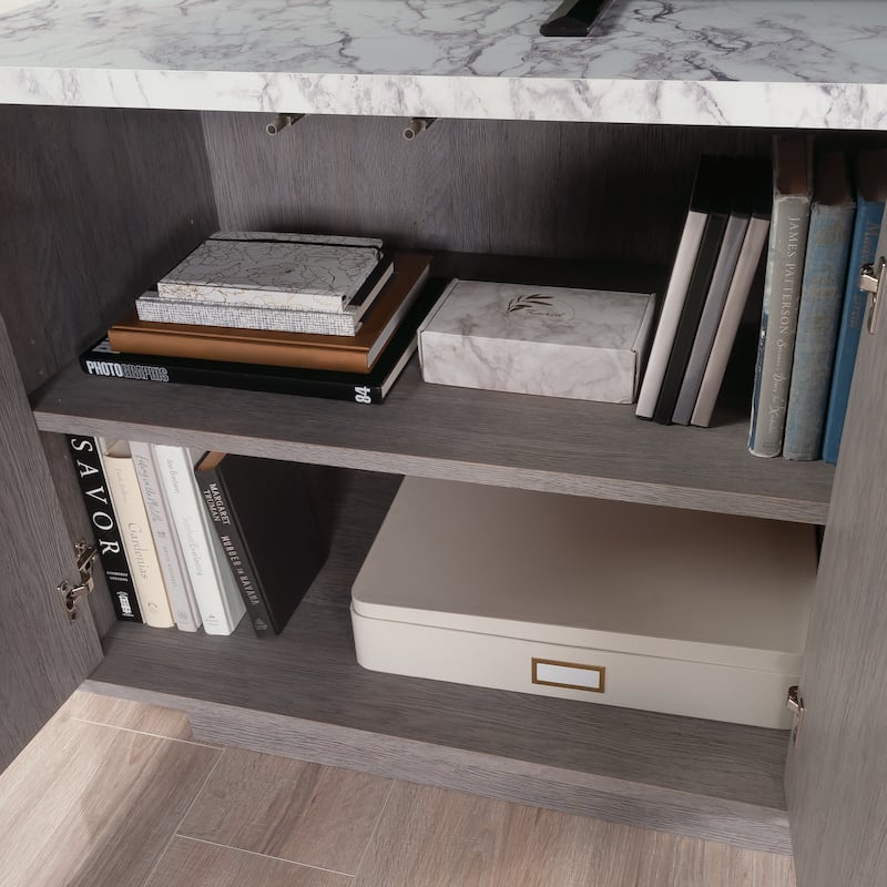 Wood Credenza for TVs up to 65" with Concealed Storage, Brown - 59.06" W x 18.43" D x 27.56" H