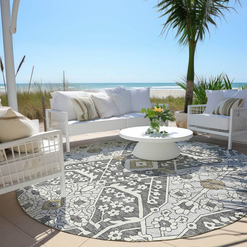 Machine Washable Indoor/ Outdoor Chantille Traditional Rug - Charcoal - 8' x 8'