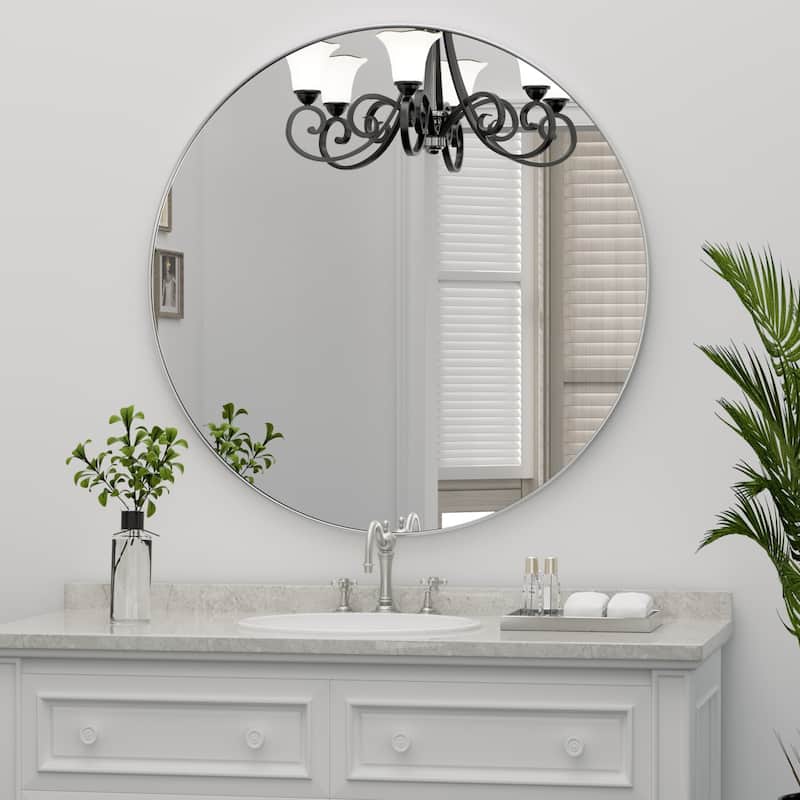 Wall Mirror Vanity Mirror Bathroom Mirror with Metal Frame(1 Piece) - 30W * 30H Inches - Silver