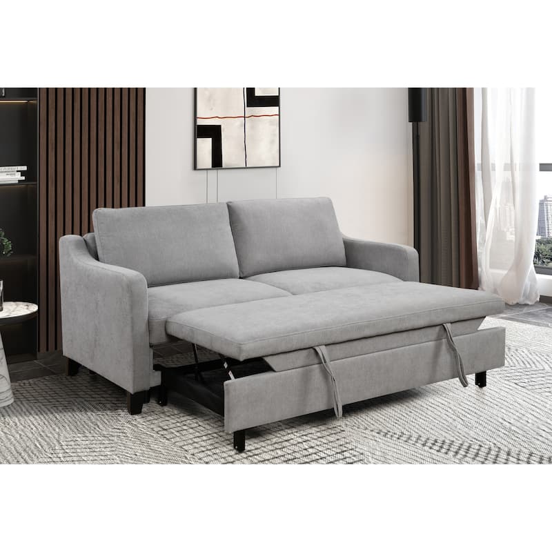 3 In 1 Modern Convertible Sleeper Sofa Bed, Loveseat Futon Sofa Couch W/Pull out Bed and Reclining Backrest - Grey+White Matte