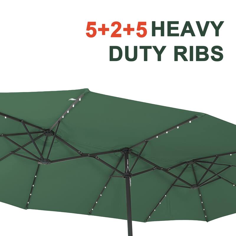 Autlaycil 15ft Retangle Patio Umbrella with Solar Lights & Base