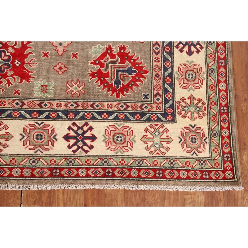 Geometric Kazak Oriental Square Area Rug Hand-Knotted Wool Carpet - 6'8" x 6'6"
