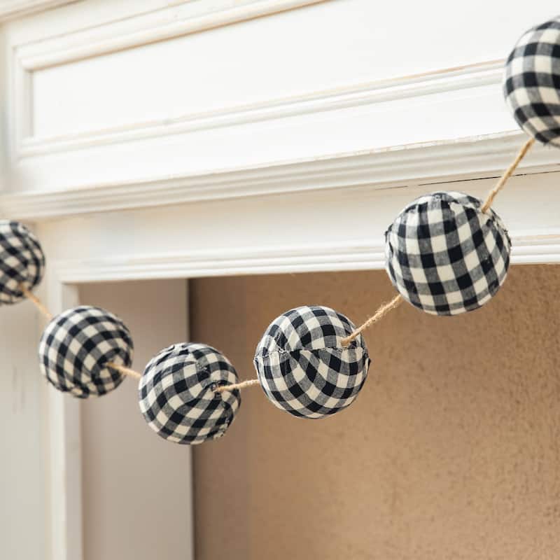 Glitzhome 6'L Christmas Plaid Fabric Ball Garland Set of 2