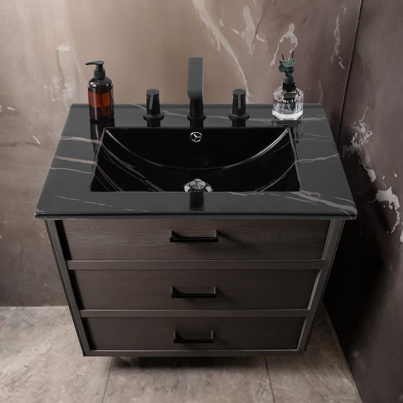 Aubert 3-Hole Classic Contemporary Rectangular Ceramic Single Sink Basin Vanity Top, by JONATHAN Y