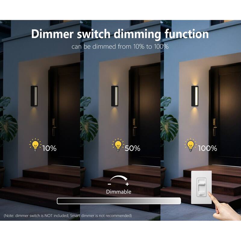 Modern Dimmable LED Outdoor Wall Sconce, 3000K Warm White