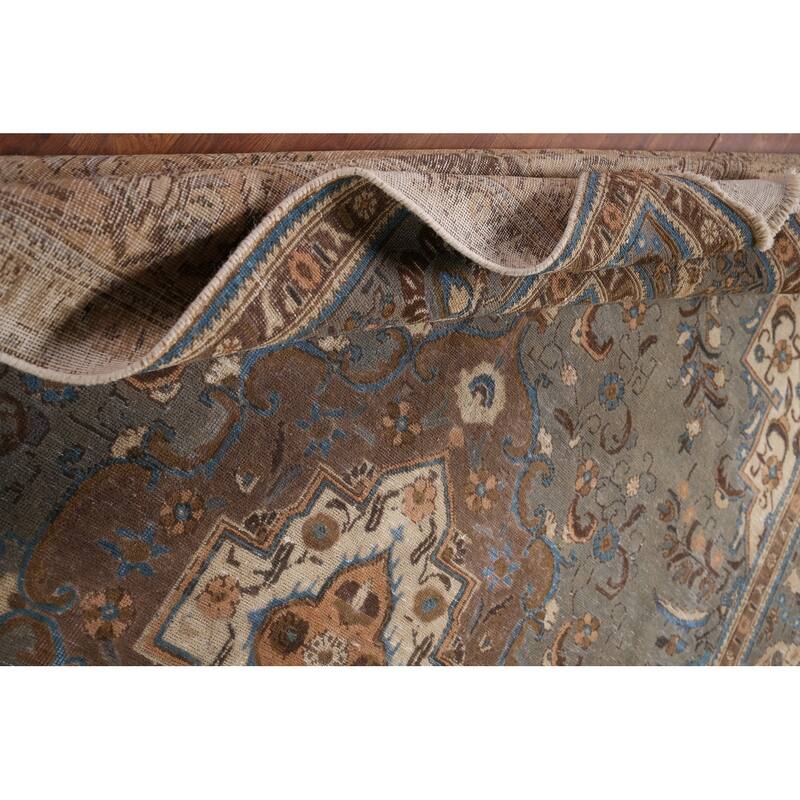 Gray Distressed Tabriz Vintage Persian Area Rug Handmade Wool Carpet - 7'7" x 11'2"