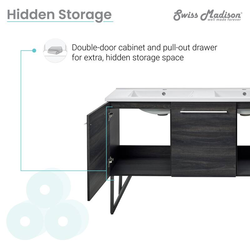 Swiss Madison Annecy 60" Double, Two Doors, One Drawer, Bathroom Vanity