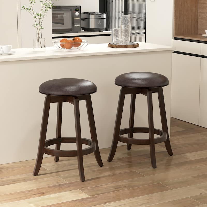Gymax 24'' Counter Height Stools Set of 2 w/ Swivel Round Seat &