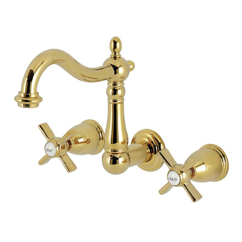 Kingston Brass Millennium Double-Handle Wall Mount Bathroom Faucet - Polished Brass