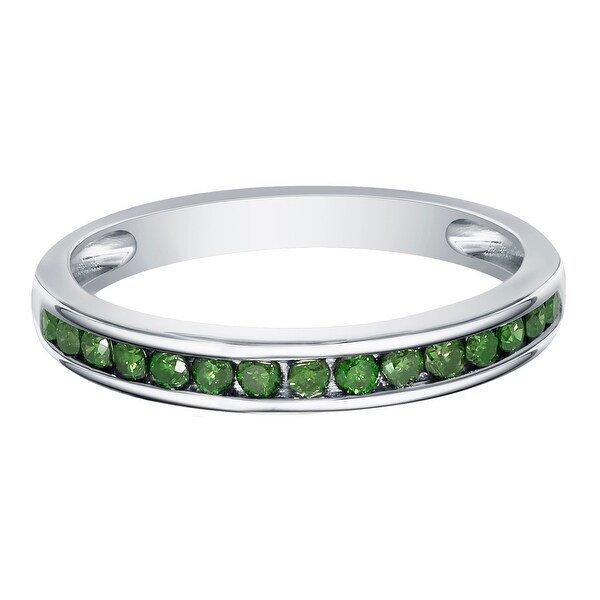Prism Jewel 0.30Ct Round Green Diamond With Diamond Anniversary Ring