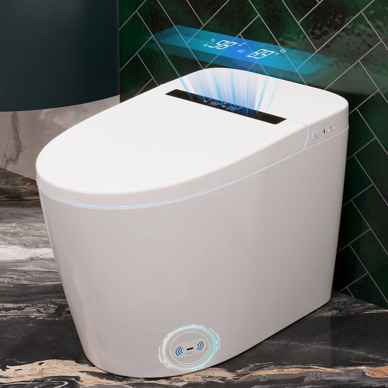 DeerValley smart toilet, heated seat, warm dryer, foot sensor operation, night light, non tank toilet with LED display screen - White