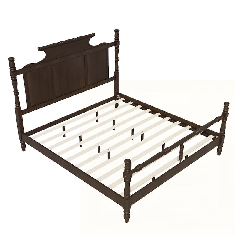 Four Poster Platform Bed with 56.9" High Crown-like Headboard
