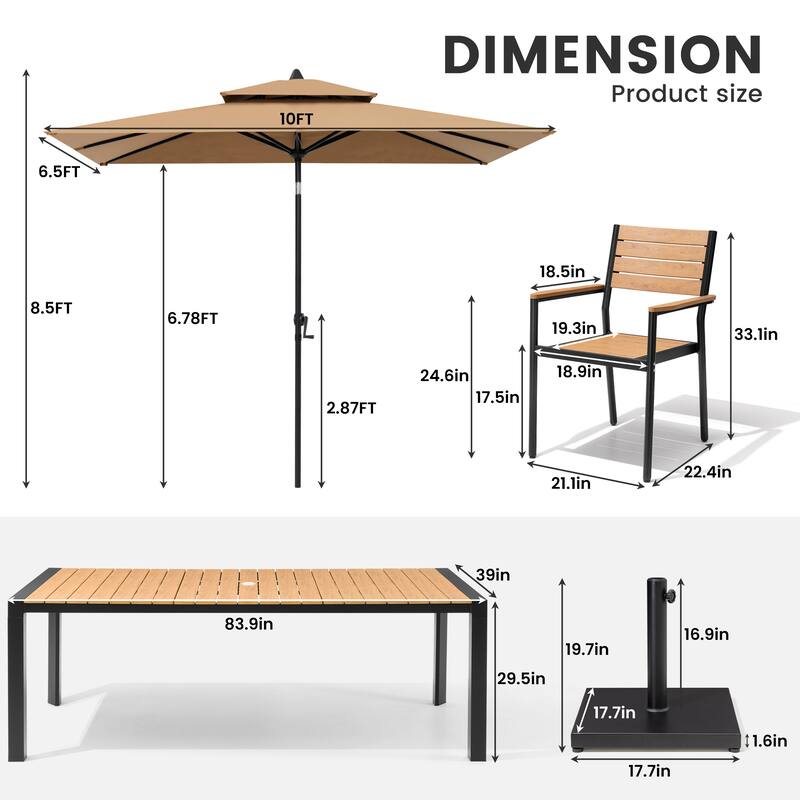 9/11-Piece Outdoor Patio Dining Set Aluminum Dining Table and Stackable Chairs w/10 ft Market Umbrella and Base